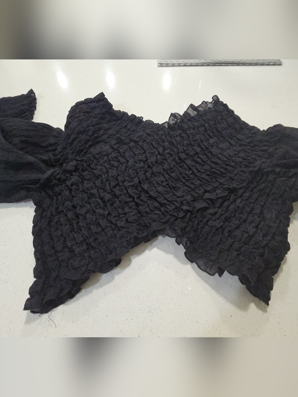 Off-Shoulder Black Smocked Crop Top - Picture 8 of 11
